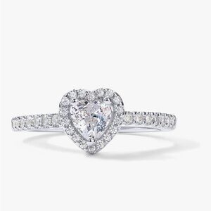 Valentine’s Day Heart Halo Ring White Gold 14K Plated Engagement Promise Ring